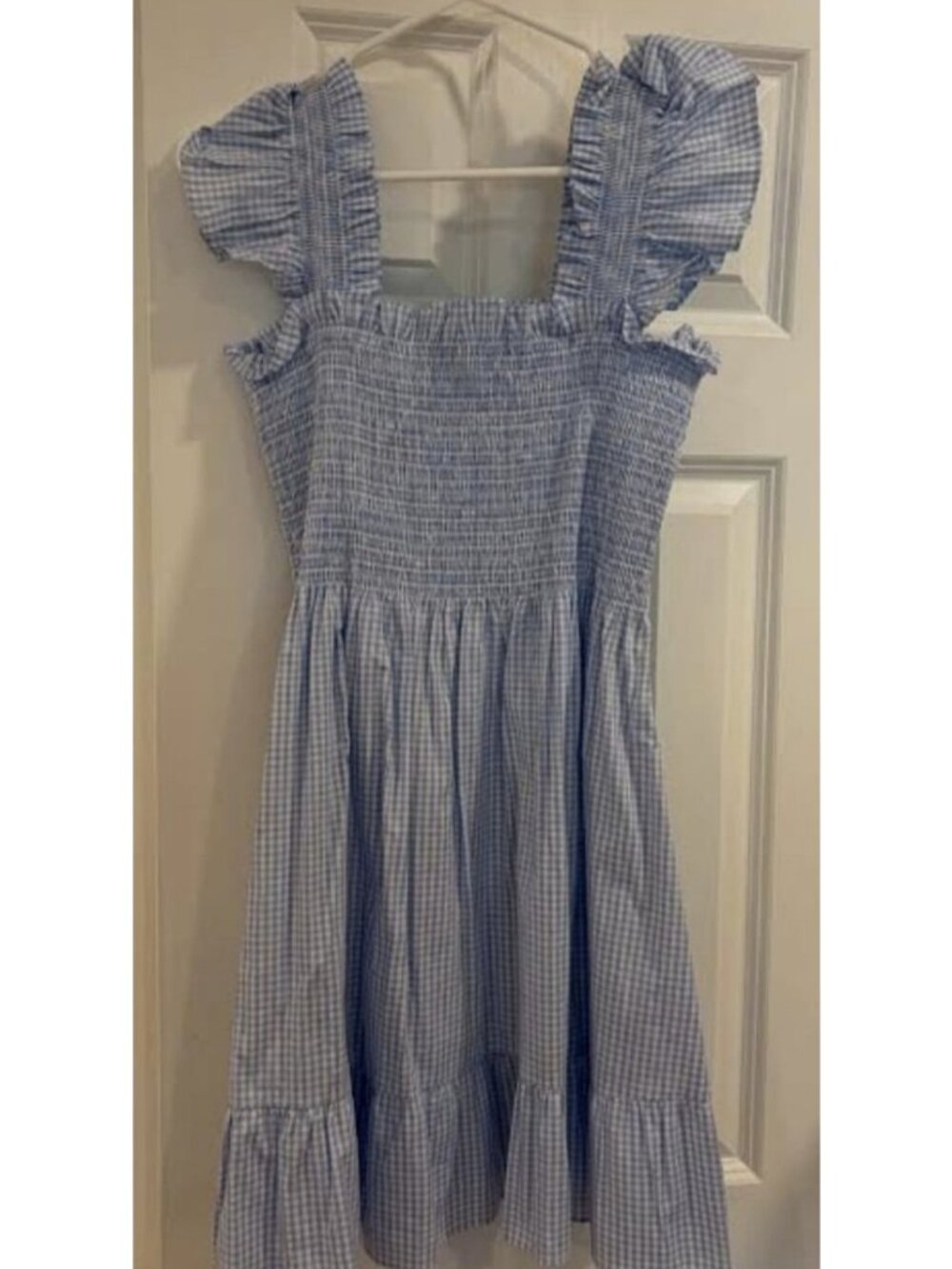 Hill House Home The Nap Dress Blue Gingham Smocked Ruffle Sleeve Small